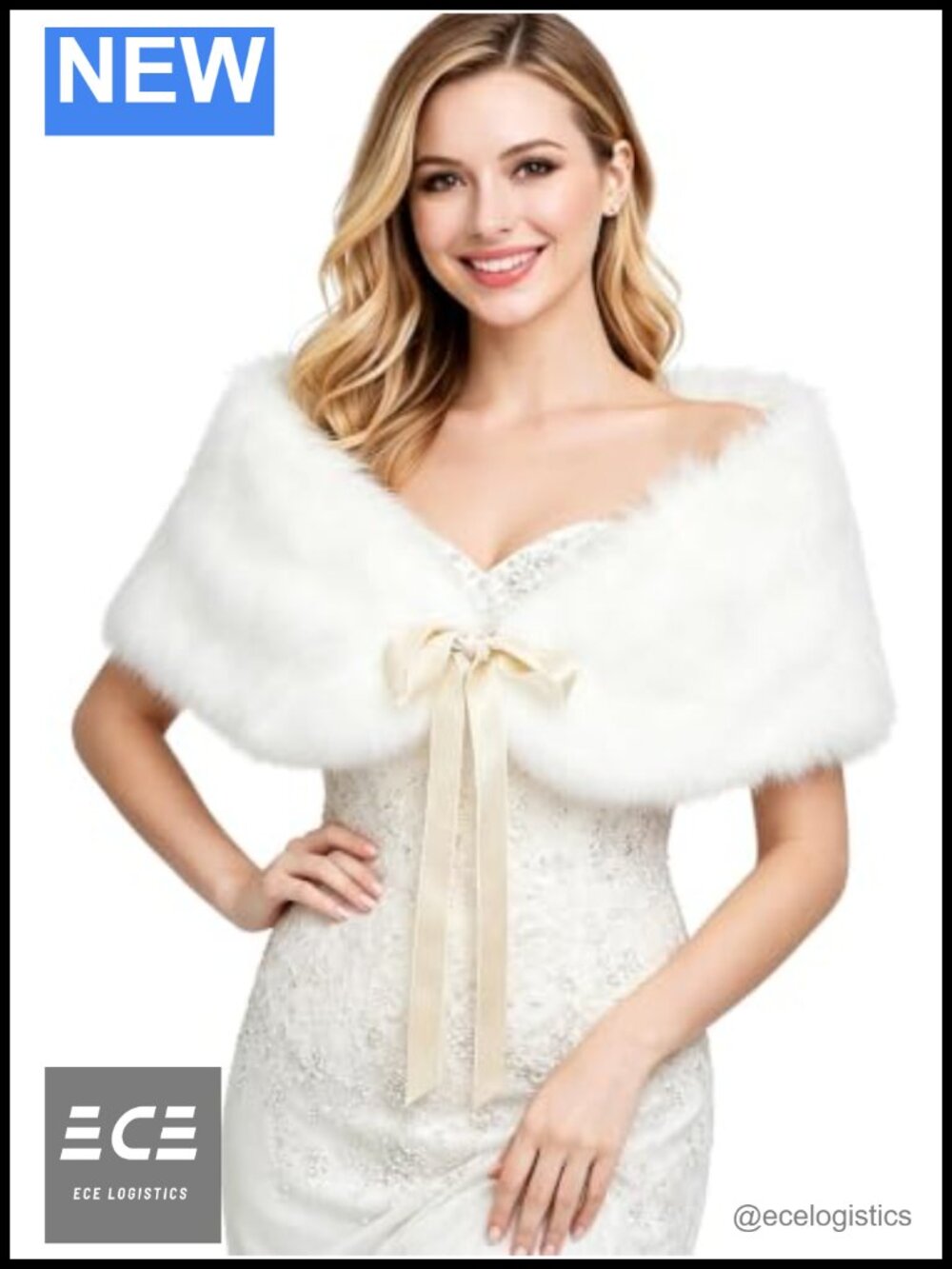 Faux Fur Shawl Wrap Bridal Stole Cape Scarf Ribbon Women Wedding